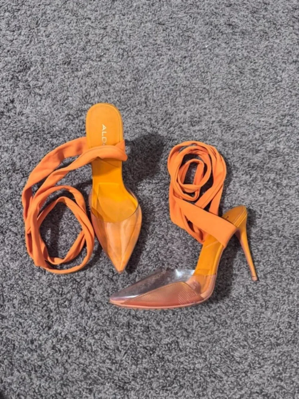 ALDO Orange Lace-Up Pointed Toe Stiletto Heels